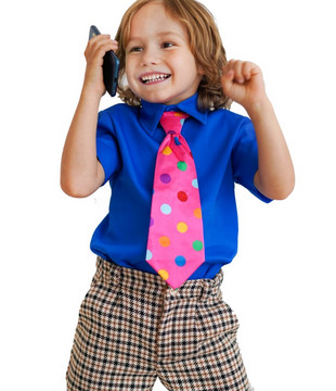 Галстук детский розовый в разноцветный горох